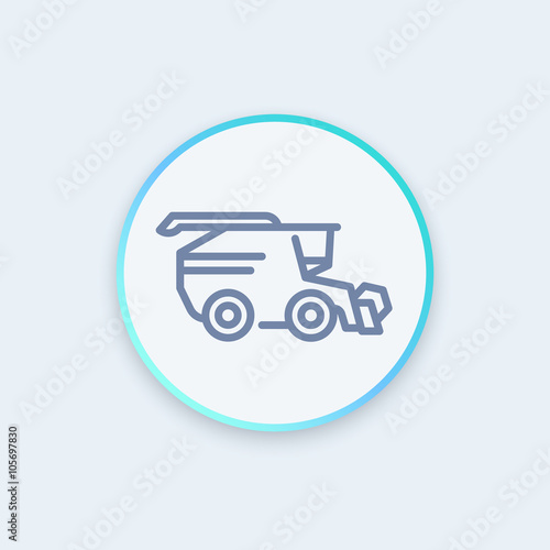 Harvester icon, grain harvester combine, harvester machine round icon, pictogram, vector illustration