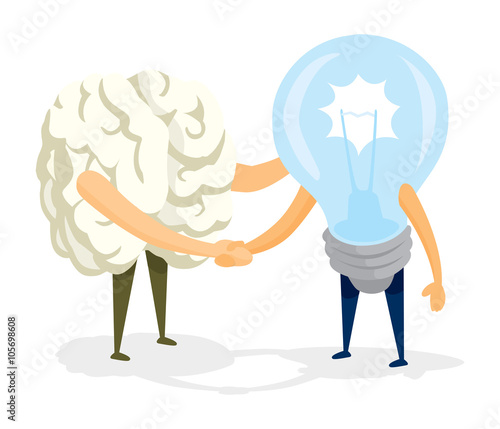 Friendly handshake between brain and idea light bulb