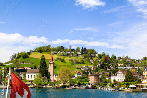 Beautiful view on city of lake in swissland