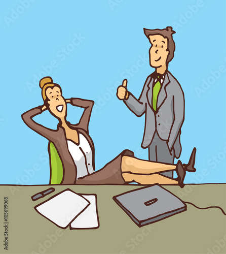 Confident businessman and businesswoman in office