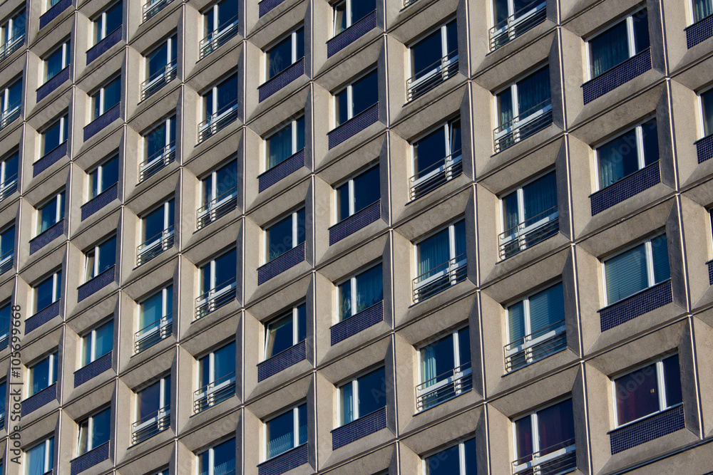 building exterior , residential building facade, window pattern