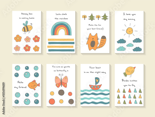 Cute hand drawn doodle baby shower cards