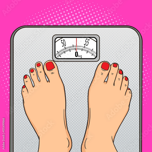 Woman feet floor scales pop art style vector