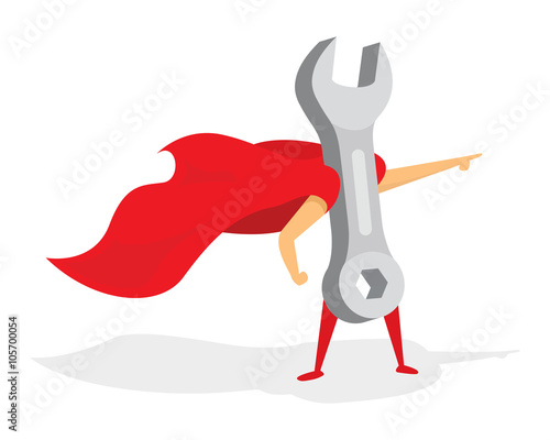Wrench super hero standing or mechanic with cape