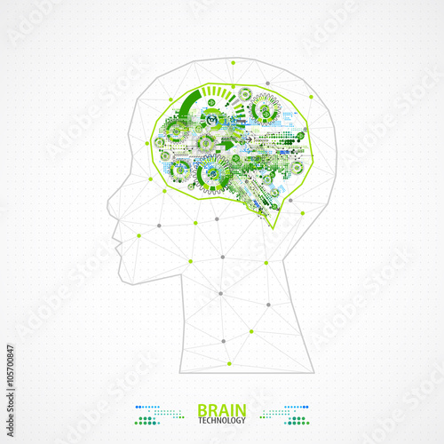 Creative brain concept background with triangular grid.