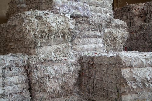White paper packed in bales for recycling
