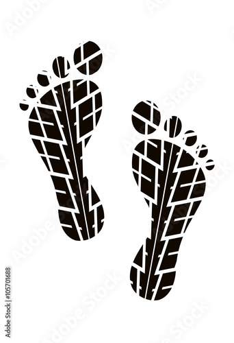 Fußabdrücke mit Reifenspuren