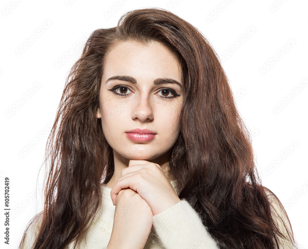 Portrait of smiling beautiful model with freckles. Portrait of smiling beautiful model with freckles.