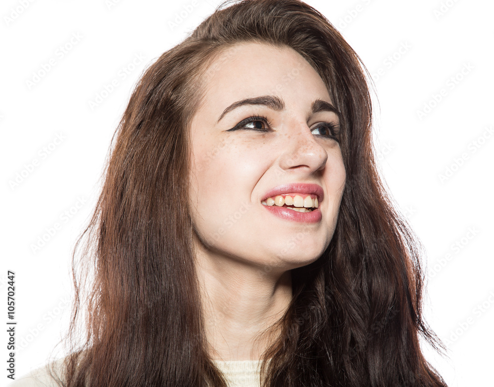 Portrait of young beautiful model with freckles. Portrait of young beautiful model with freckles.