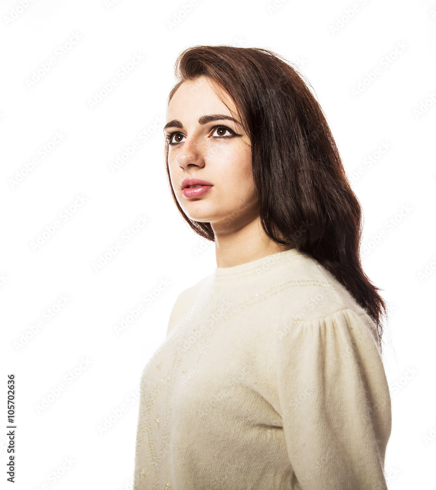 Portrait of young beautiful model with freckles. Portrait of young beautiful model with freckles.