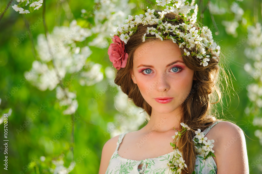 beautiful woman in a spring garden beautiful woman in a spring garden