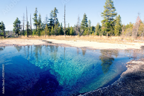 The most beautiful blue hot spring in Yellowstone National Park, Wyoming, USA
