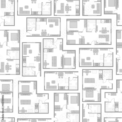 Seamless pattern with architectural projects of apartment and furniture
