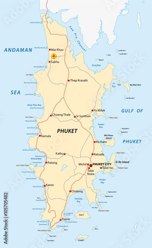 phuket road and beach map
