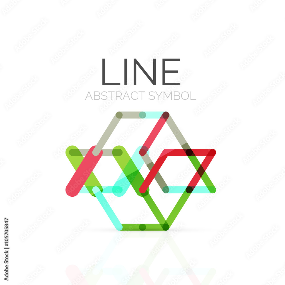Linear abstract logo, connected multicolored segments of lines geometrical figure