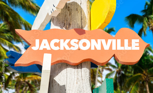 Obraz na plátně Jacksonville signpost with palm trees
