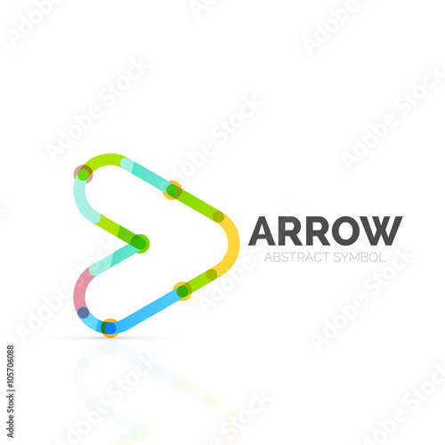 Linear arrow abstract logo, connected multicolored segments of lines in directional pointer figure