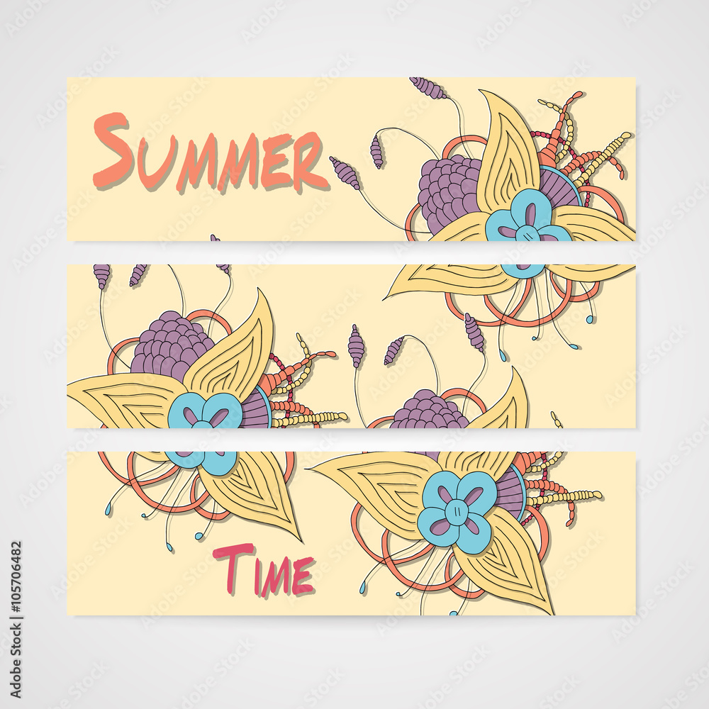 Summers banner with abstract hamd drawn flower.