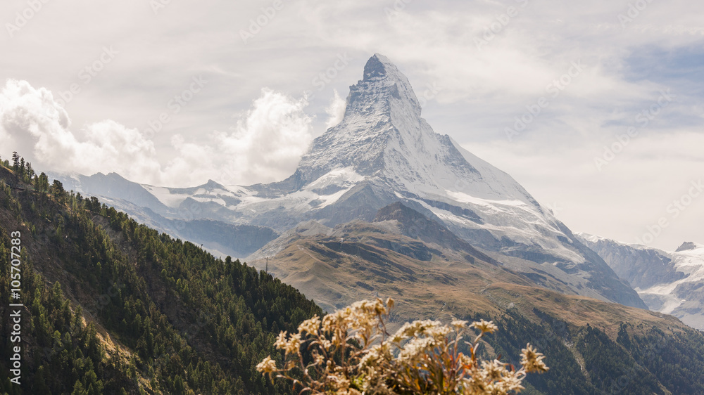 Fototapeta premium Zermatt, Dorf, Bergdorf, Findeln, Findelschlucht, Alpen, Schweizer Berge, Matterhorn, Walliser Bergdorf, Wanderweg, Wanderferien, Sunnegga, Wallis, Sommer, Schweiz