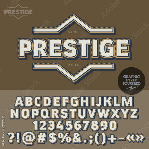 Retro styled badge for vintage car shop. Vector set of letters, numbers and symbols
