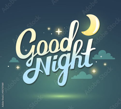 Vector illustration of wish good night on dark green sky backgro