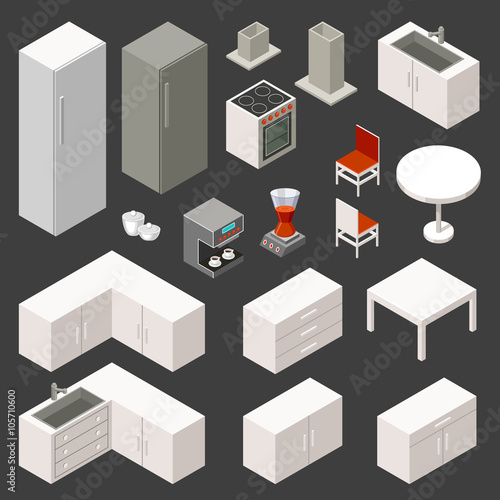 Vector isometric kitchen set