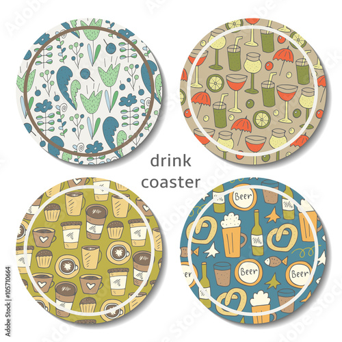 Hand drawn doodle drink coaster. 