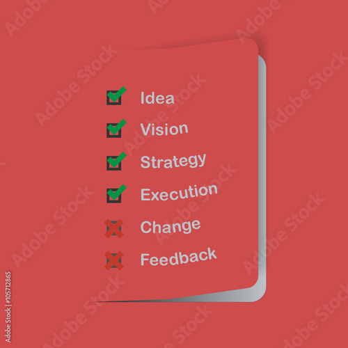Flat design business concept sheet with check list, box, marked and shadow