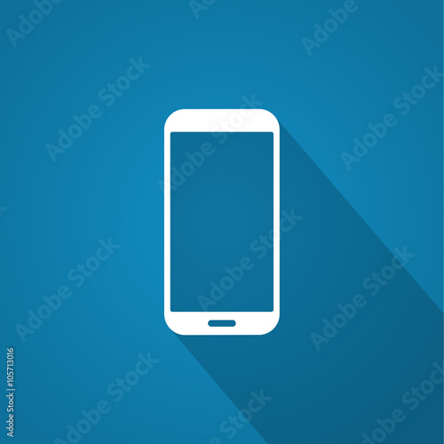 Smartphone icon on blue background with shadow.