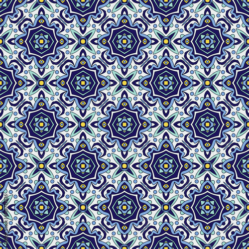Blue ornament traditional Portuguese azulejos. Oriental seamless pattern