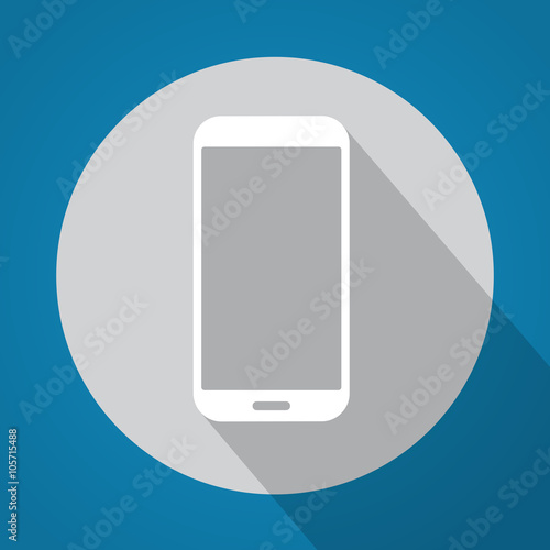 Smartphone icon on blue background with shadow.