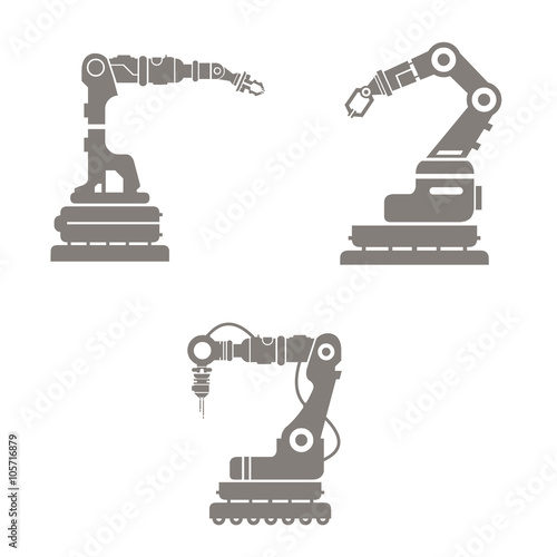 Vector illustration of industrial robotic arms.
Automated factory robotics.