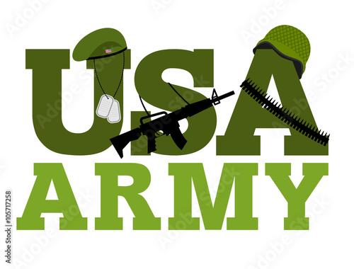 United States Army. Military text logo. American army. Green ber