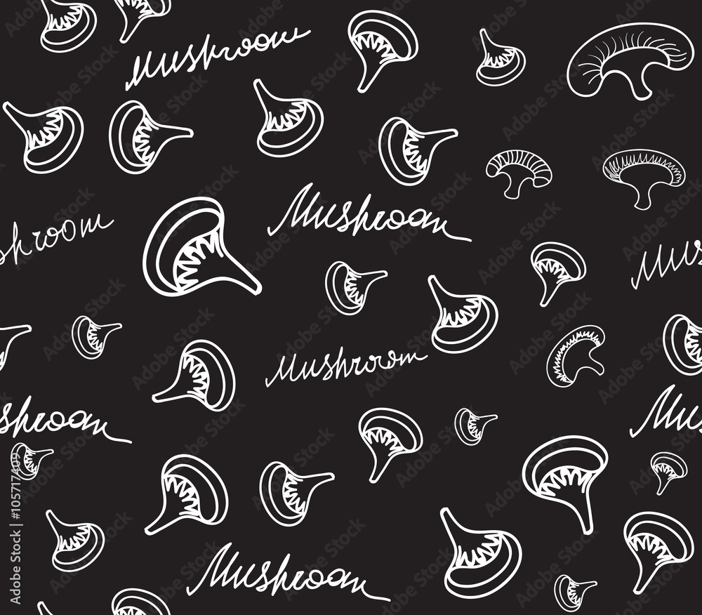 Food vector seamless pattern with mushrooms and words Food vector seamless pattern with mushrooms and words