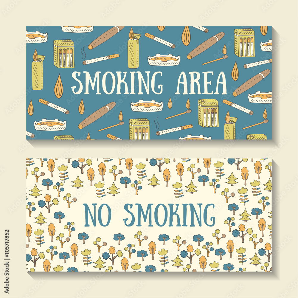 Naklejka premium Hand drawn doodle smoking signs