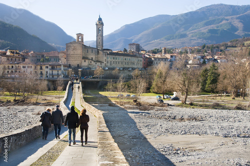 Photos people cross bridge italy Bobbio  piacenza emilia romagna