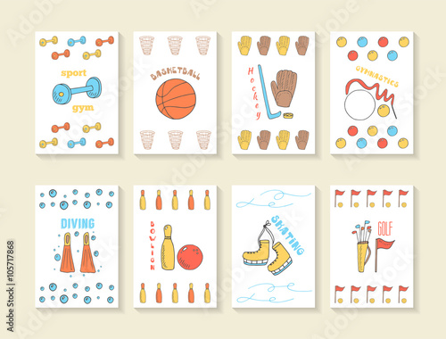 Hand drawn doodle sport games cards