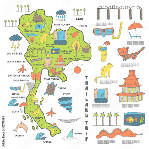 Cute hand drawn doodle Thailand map
