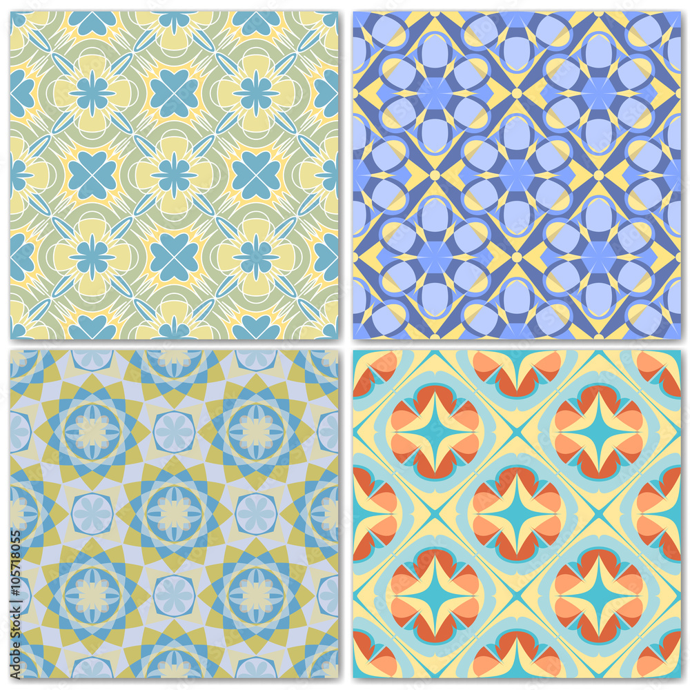 Set of 4 decorative mosaic seamless patterns.