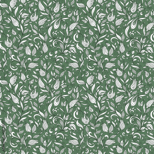 Seamless Pattern. Paisley Flowers Illustration Design © photo-nuke