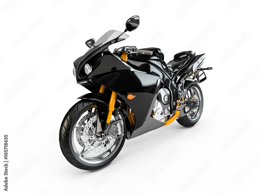 Black motorcycle isolated on a white background.