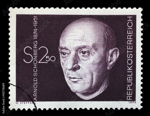 Stamp printed in Austria shows Arnold Schonberg, composer, circa 1974