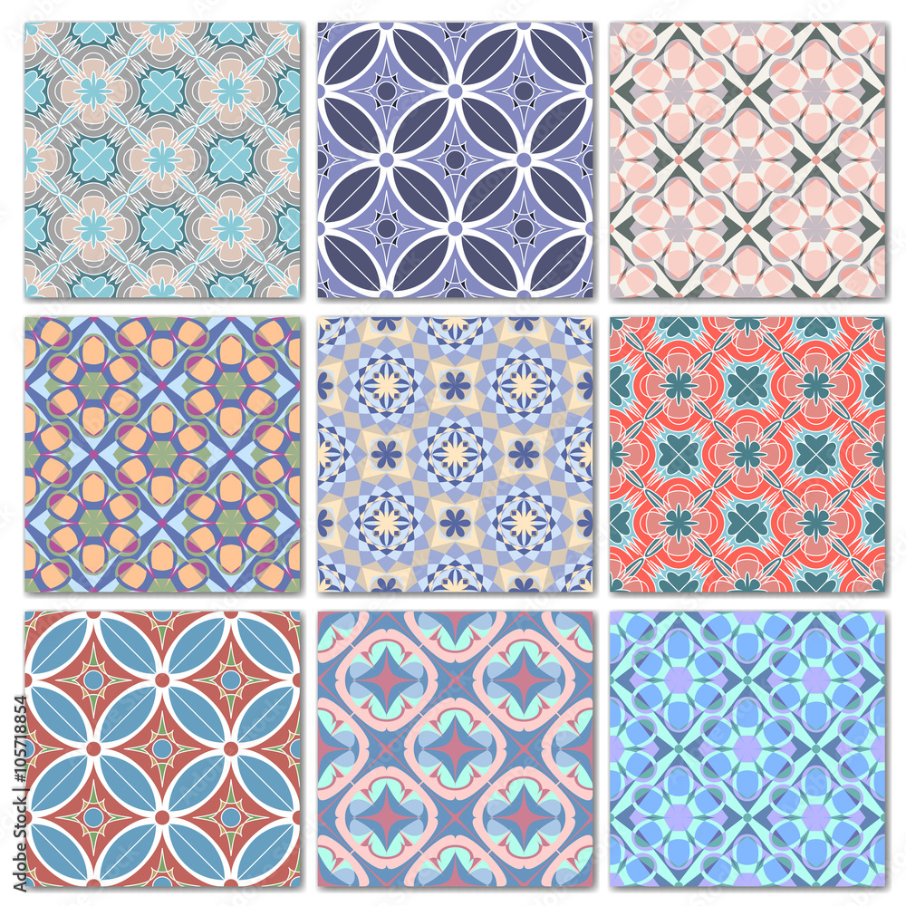 Set of 9 decorative mosaic seamless patterns Set of 9 decorative mosaic seamless patterns
