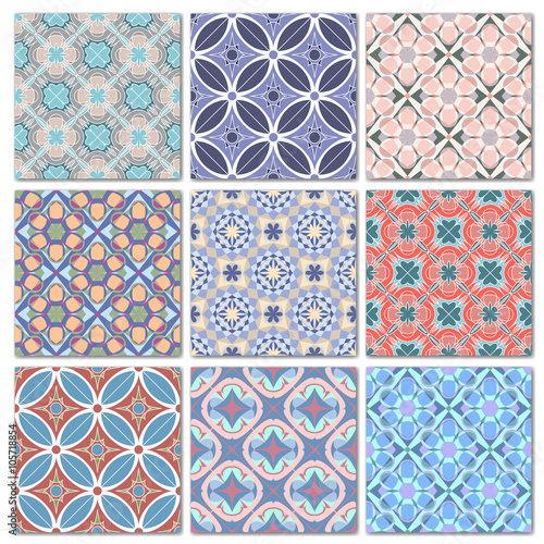 Set of 9 decorative mosaic seamless patterns