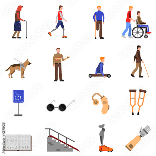 Disabled Handicapped People Flat Icons Set 