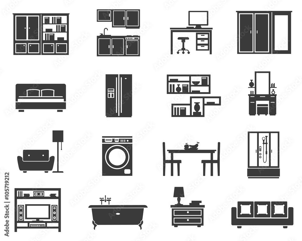 Concept Isolated Furniture Icon Set Concept Isolated Furniture Icon Set