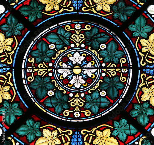 Stained glass window in Basilica Assumption of the Virgin Mary in Marija Bistrica, Croatia