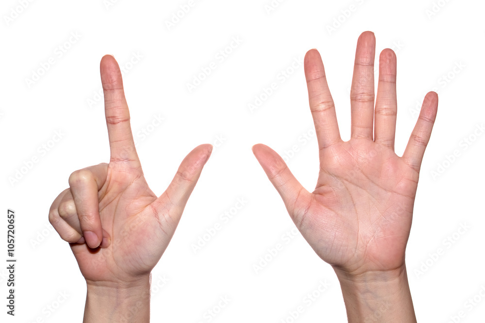 Woman hand making sign number 7. Isolated on white background Woman hand making sign number 7. Isolated on white background