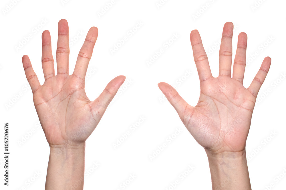 Woman hand making sign number 10. Isolated on white background Woman hand making sign number 10. Isolated on white background