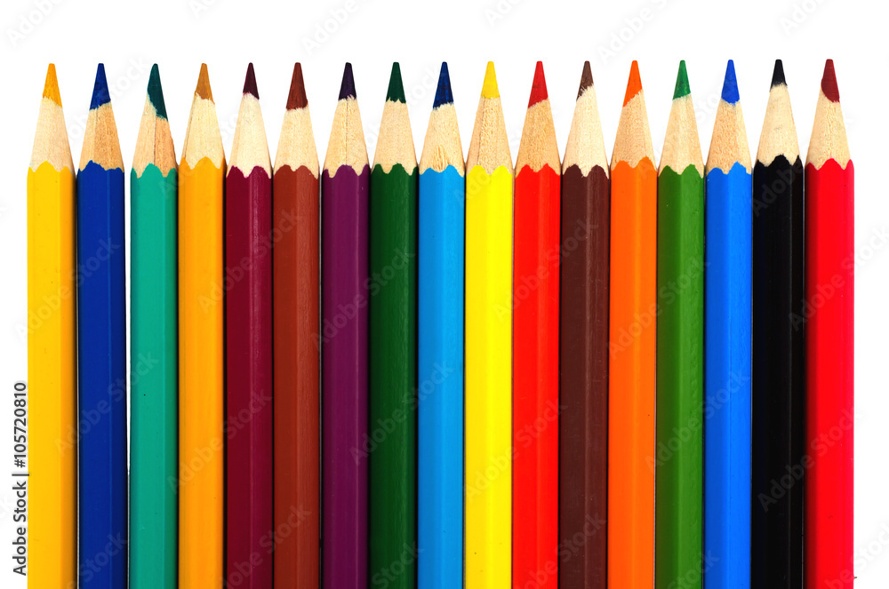 line of colored pencils isolated on white background line of colored pencils isolated on white background